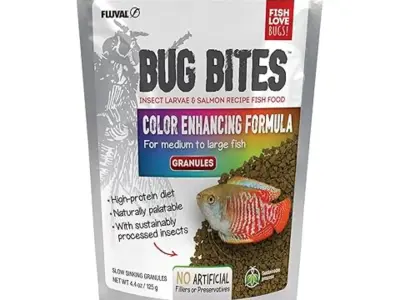 Fluval Bug Bites Color Enhancing Fish Food for Tropical Fish, Granules for Medium to Large Sized Fish, 4.4 oz.