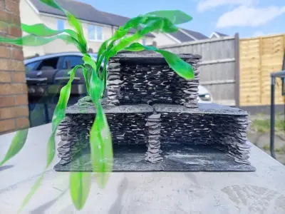 3 cave natural slate hide decoration with plant detail